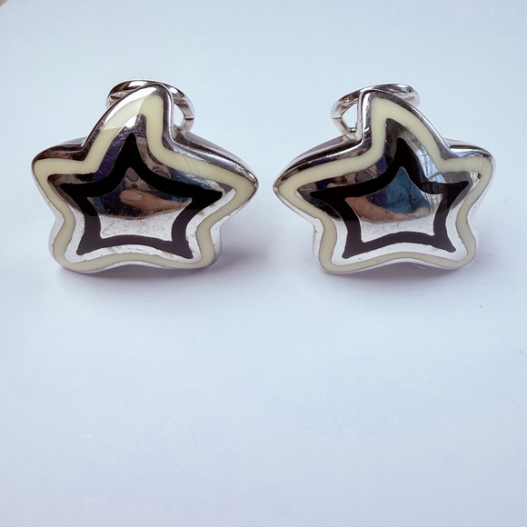 Alan K Jewelry - Alan K RockStar Enamel Puffy Designer Sterling Silver Star 925 Earrings Italy